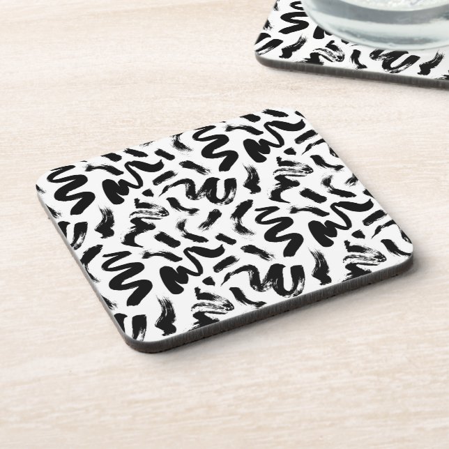 Black Ink Paint Brush Stroke Pattern Coaster (Left Side)