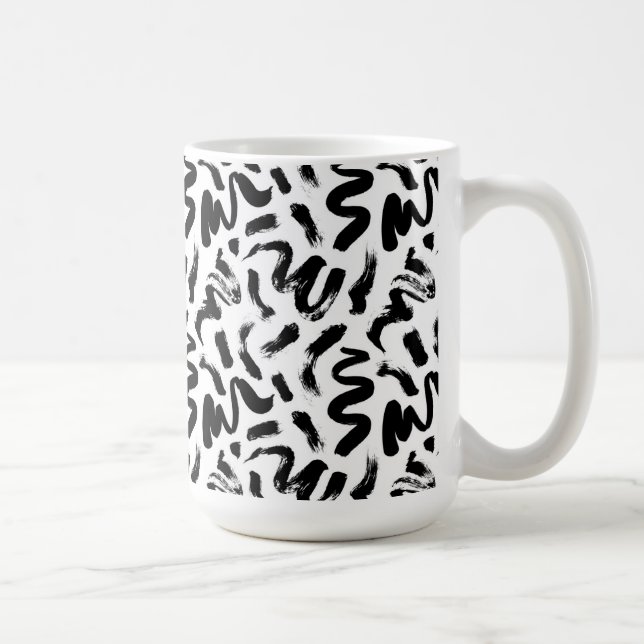Black Ink Paint Brush Stroke Pattern Coffee Mug (Right)