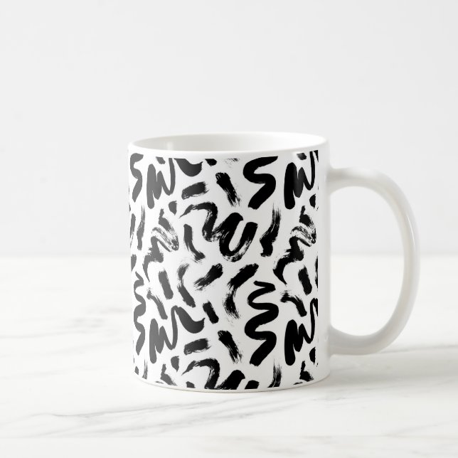 Black Ink Paint Brush Stroke Pattern Coffee Mug (Right)