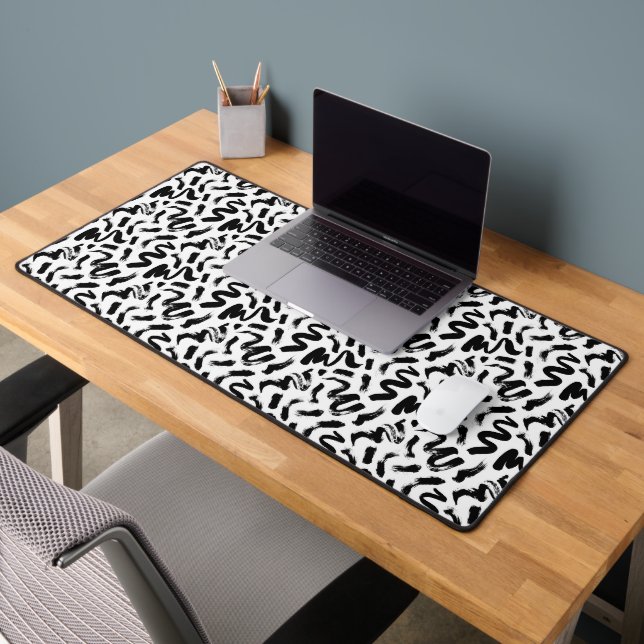 Black Ink Paint Brush Stroke Pattern Desk Mat (Office 2)