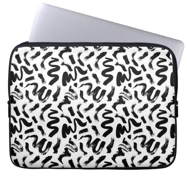 Black Ink Paint Brush Stroke Pattern Laptop Sleeve (Front)
