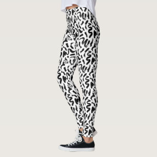Black Ink Paint Brush Stroke Pattern Leggings