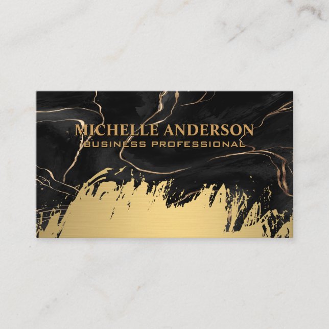Black Ink Paint | Gold Brushed Business Card (Front)