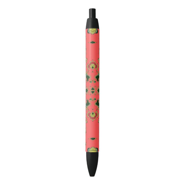 Black Ink Pen Christmas Design Green Red White (Front Vertical)