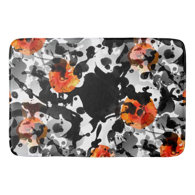 BLACK INK & POPPIES pattern + your backgr. & ideas Bath Mat (Front)