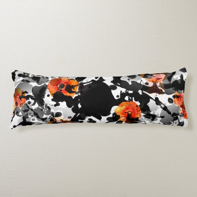 BLACK INK & POPPIES pattern + your backgr. & ideas Body Cushion (Front)