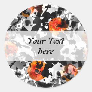 BLACK INK & POPPIES pattern + your backgr. & ideas Classic Round Sticker