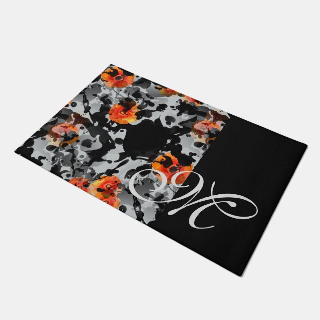 BLACK INK & POPPIES pattern + your backgr. & ideas Doormat (Angled)