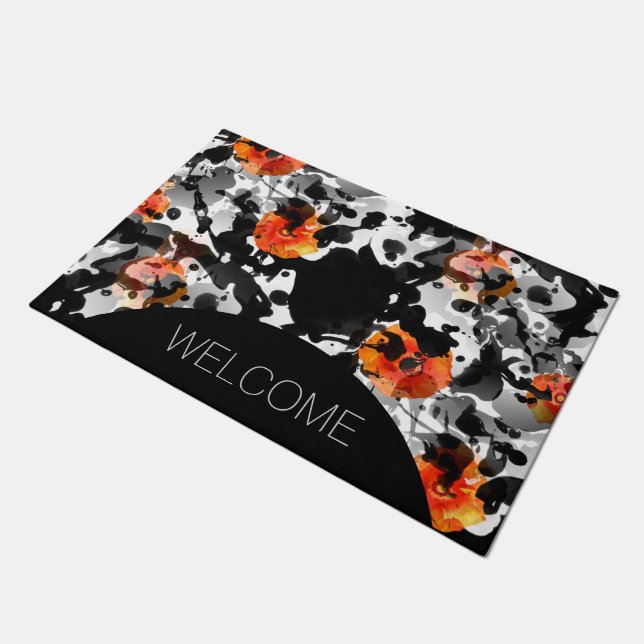 BLACK INK & POPPIES pattern + your backgr. & ideas Doormat (Angled)