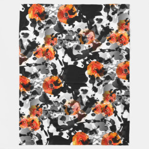 BLACK INK & POPPIES pattern + your backgr. & ideas Fleece Blanket