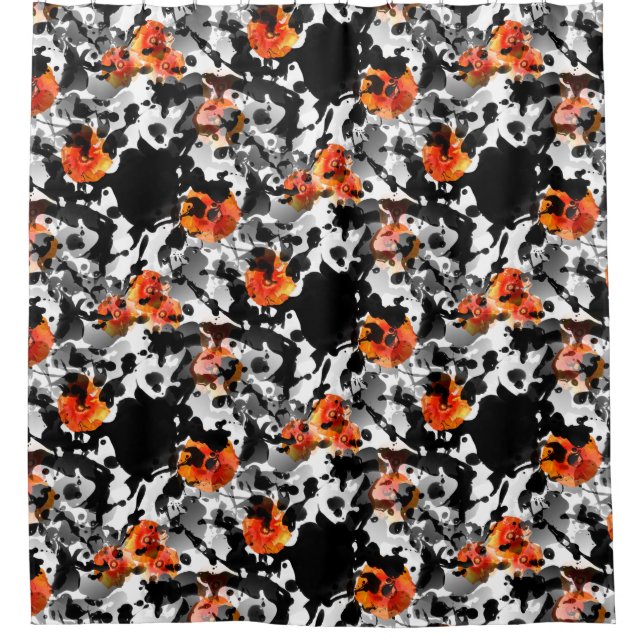 BLACK INK & POPPIES pattern + your backgr. & ideas Shower Curtain (Front)