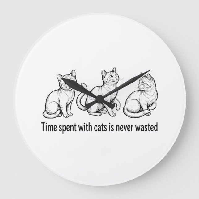Black Ink Sketch of Three Cats with "Time spent wi Large Clock (Front)