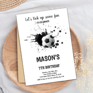Black Ink Soccer Birthday Invitations
