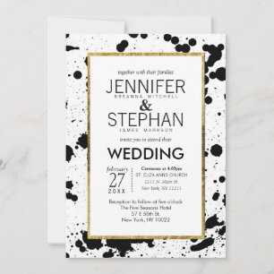 Black Ink Splatters and Gold Wedding Invitations
