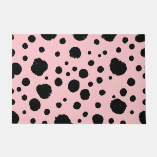 Black Ink Spots Pink Polka Pattern Doormat