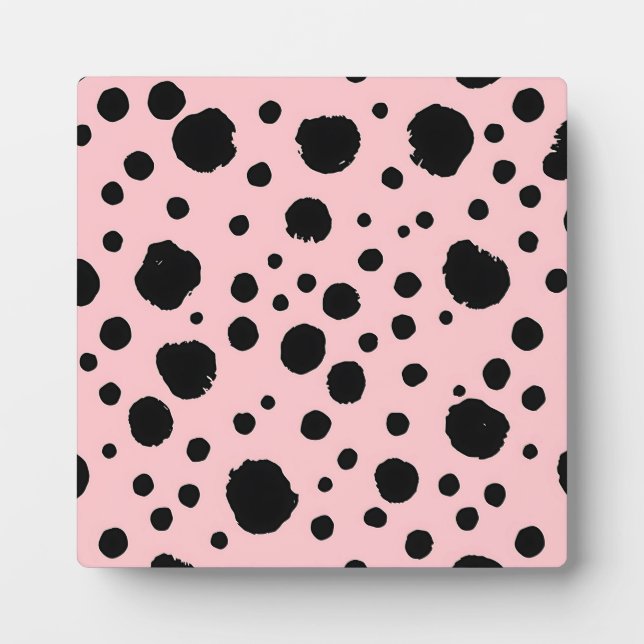Black Ink Spots Pink Polka Pattern Plaque (Front)