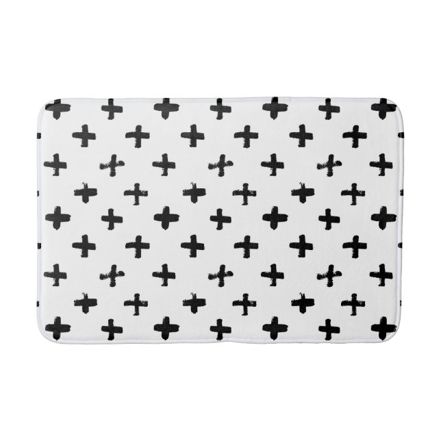 Black Ink Stoke Cross Pattern Bath Mat (Front)