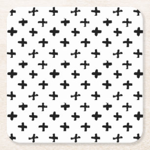 Black Ink Stoke Cross Pattern Square Paper Coaster