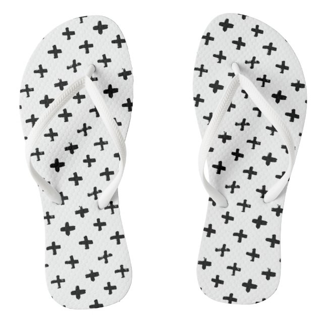 Black Ink Stoke Cross Pattern Thongs (Footbed)