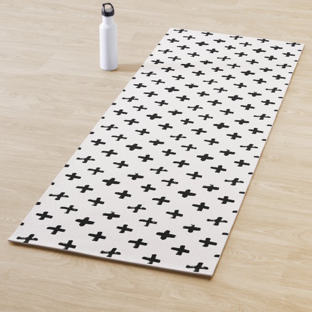 Black Ink Stoke Cross Pattern Yoga Mat (In Situ)