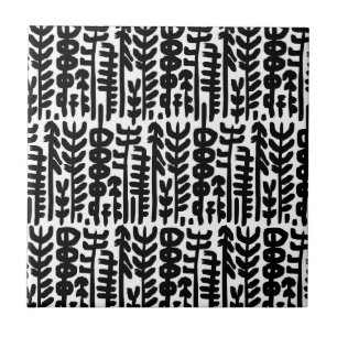 Black Ink Stroke Tree Pattern Ceramic Tile