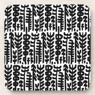 Black Ink Stroke Tree Pattern Coaster
