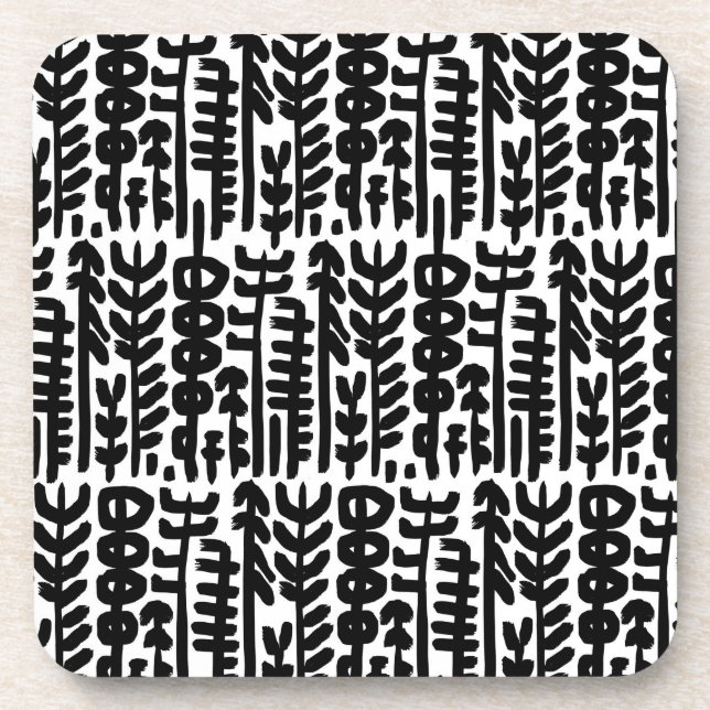 Black Ink Stroke Tree Pattern Coaster (Front)