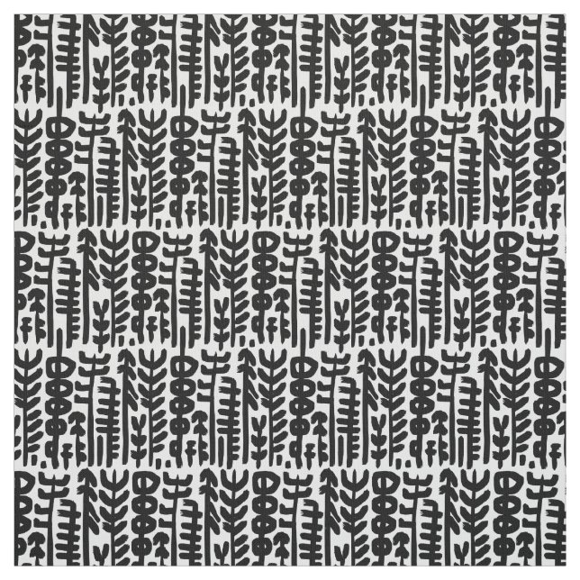 Black Ink Stroke Tree Pattern Fabric (Swatch)