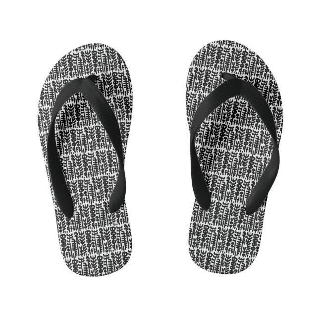 Black Ink Stroke Tree Pattern Kid's Thongs (Footbed)