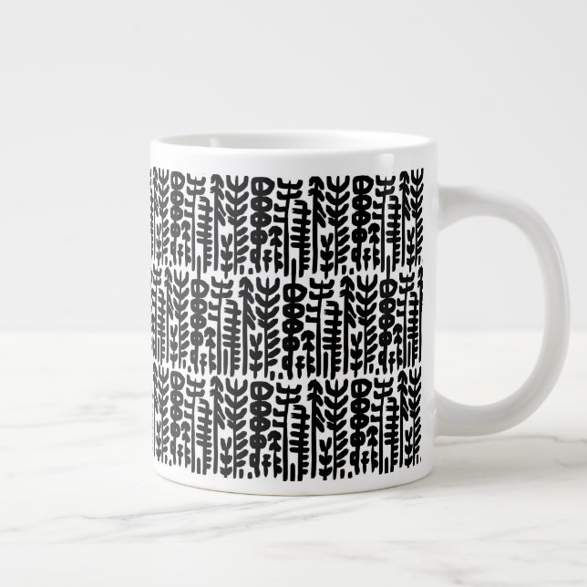 Black Ink Stroke Tree Pattern Large Coffee Mug (Right)