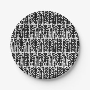 Black Ink Stroke Tree Pattern Paper Plate