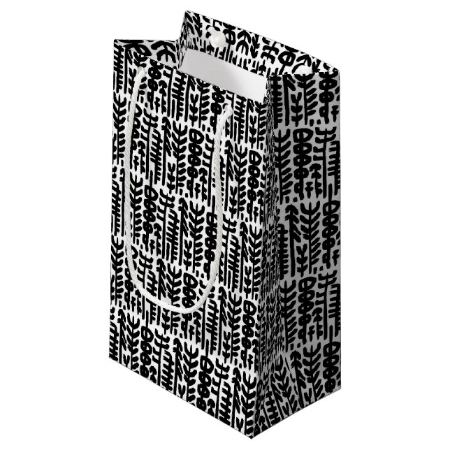 Black Ink Stroke Tree Pattern Small Gift Bag (Front Angled)