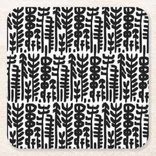 Black Ink Stroke Tree Pattern Square Paper Coaster