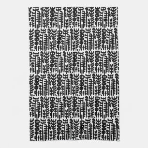 Black Ink Stroke Tree Pattern Tea Towel