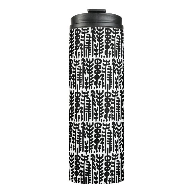 Black Ink Stroke Tree Pattern Thermal Tumbler (Front)