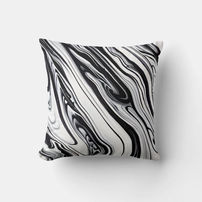 Black Ink Swirls Marble Pillow - Timeless Elegance (Front)