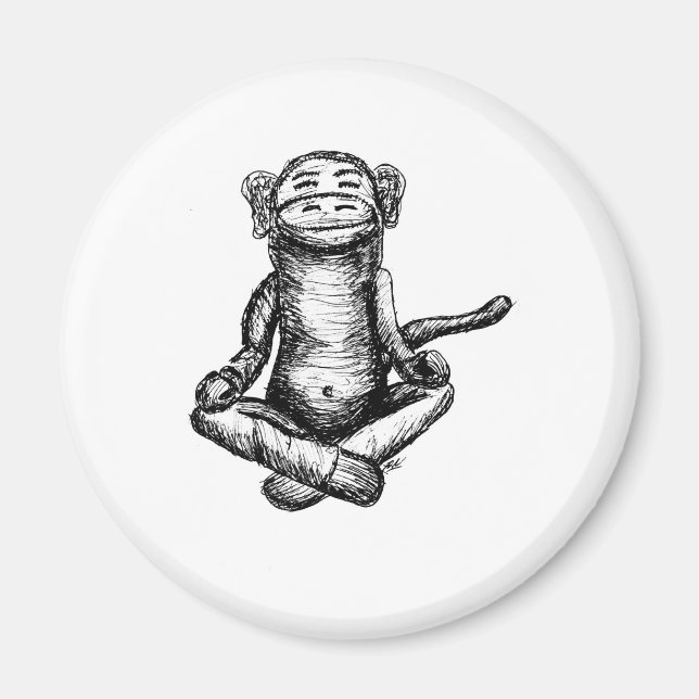 black ink zen monkey magnet (Front)