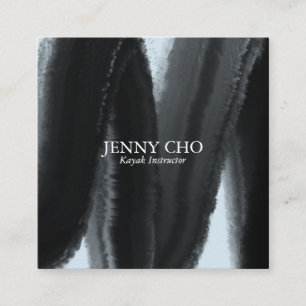 Black inky paint stripe pale blue square business card