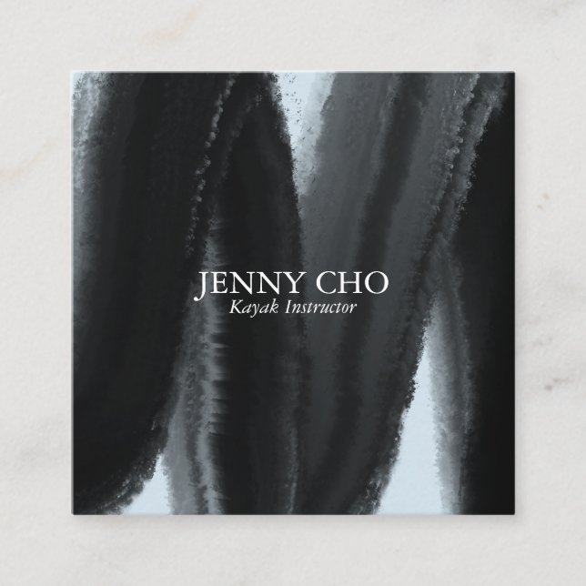 Black inky paint stripe pale blue square business card (Front)