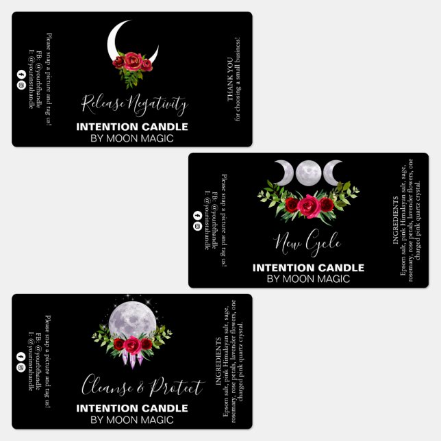 Black Intention Spell Candle Labels (Group)