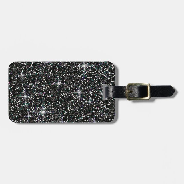Black iridescent glitter luggage tag (Front Horizontal)
