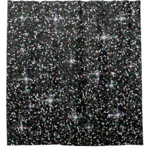 Black iridescent glitter shower curtain
