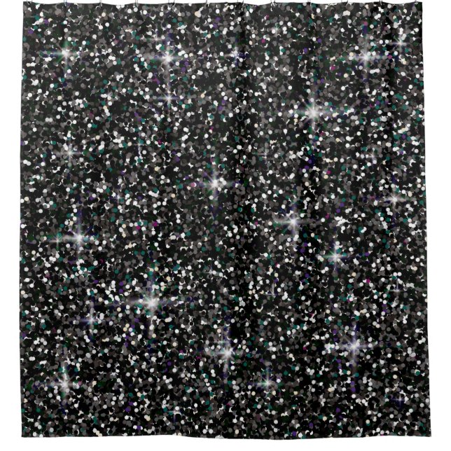 Black iridescent glitter shower curtain (Front)