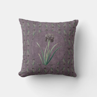 Black Iris on an antique tapestry Cushion