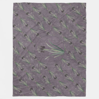Black Iris on an antique tapestry Fleece Blanket