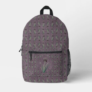 Black Iris on an antique tapestry Printed Backpack