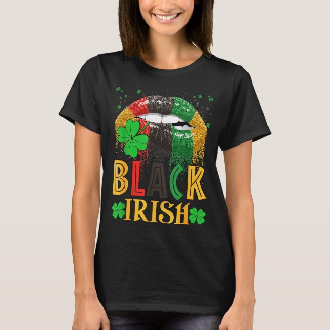 Black Irish Dripng Lips African American St Patric T-Shirt (Front)