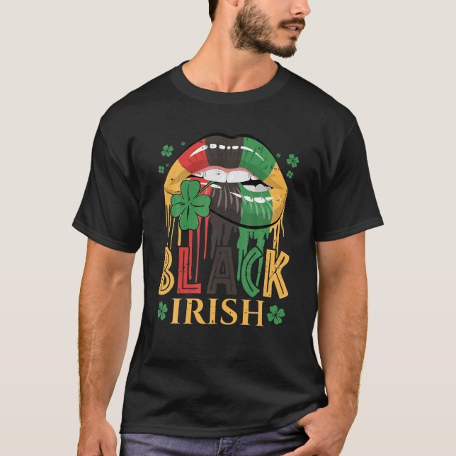 Black Irish Dripping Lips African American St Patr T-Shirt (Front)