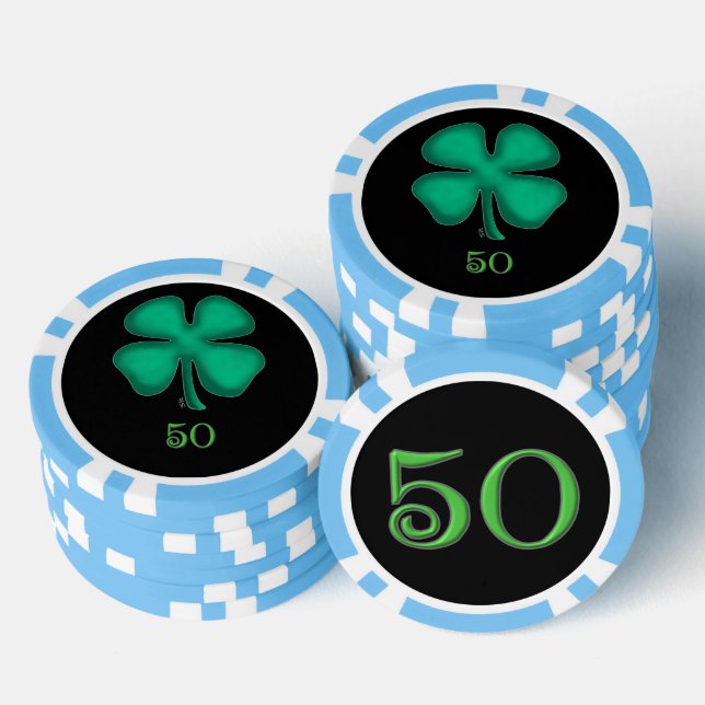 Black Irish light blue 50 striped poker chip (Stack)