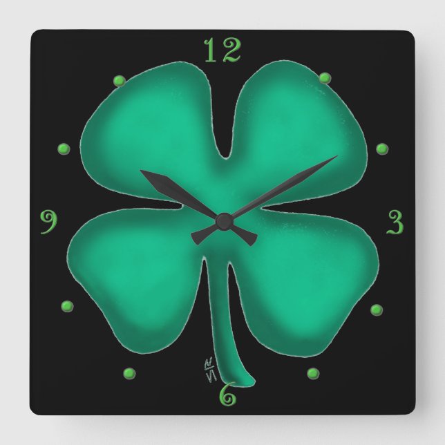 Black Irish square wall clock (Front)